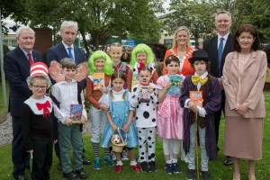 From left to right, Sean Connolly, Chair of Board of Management, Kilsheelan NS, Joe MacGrath, Chief Executive, Tipperary County Council, Cllr. Siobhan Ambrose, Cathaoirleach of Tipperary County Council, Damien Dullaghan, County Librarian, Frances Hearne, Principal of Kilsheelan NS and the Prize Winners of Best Dressed Book Characters