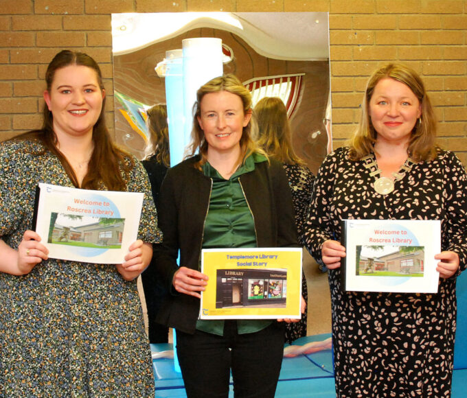 Photo Of Social Stories Launch In Roscrea Library Featuring From Left To Right: Marissa Hayes, Autism Awareness Roscrea; Rachel Hoban, Templemore Library; Valerie Madden, Roscrea Library; Councillor Peggy Ryan, Cathaoirleach Of Thurles MD; Marguerite Ryan, Autism Awareness Roscrea.