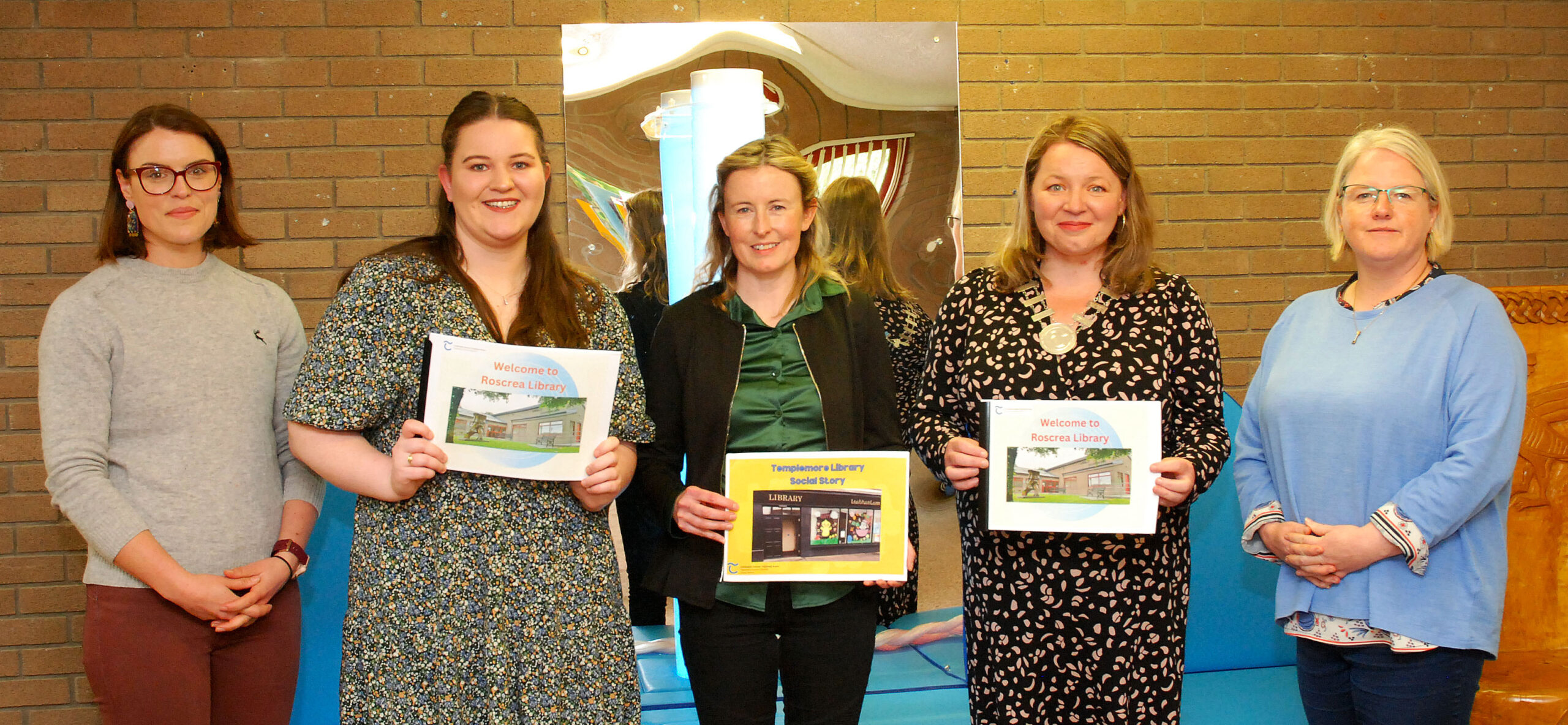 Photo Of Social Stories Launch In Roscrea Library Featuring From Left To Right: Marissa Hayes, Autism Awareness Roscrea; Rachel Hoban, Templemore Library; Valerie Madden, Roscrea Library; Councillor Peggy Ryan, Cathaoirleach Of Thurles MD; Marguerite Ryan, Autism Awareness Roscrea.