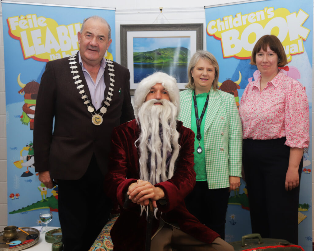 Image of Children's Book Festival launch featuring (left to right) (Cllr. Ger Darcy (Cathaoirleach of Tipperary County Council), Arran Towers, Breffni Hannon (Executive Librarian, Nenagh Library) & Ann Marie Brophy (Senior Executive Librarian).