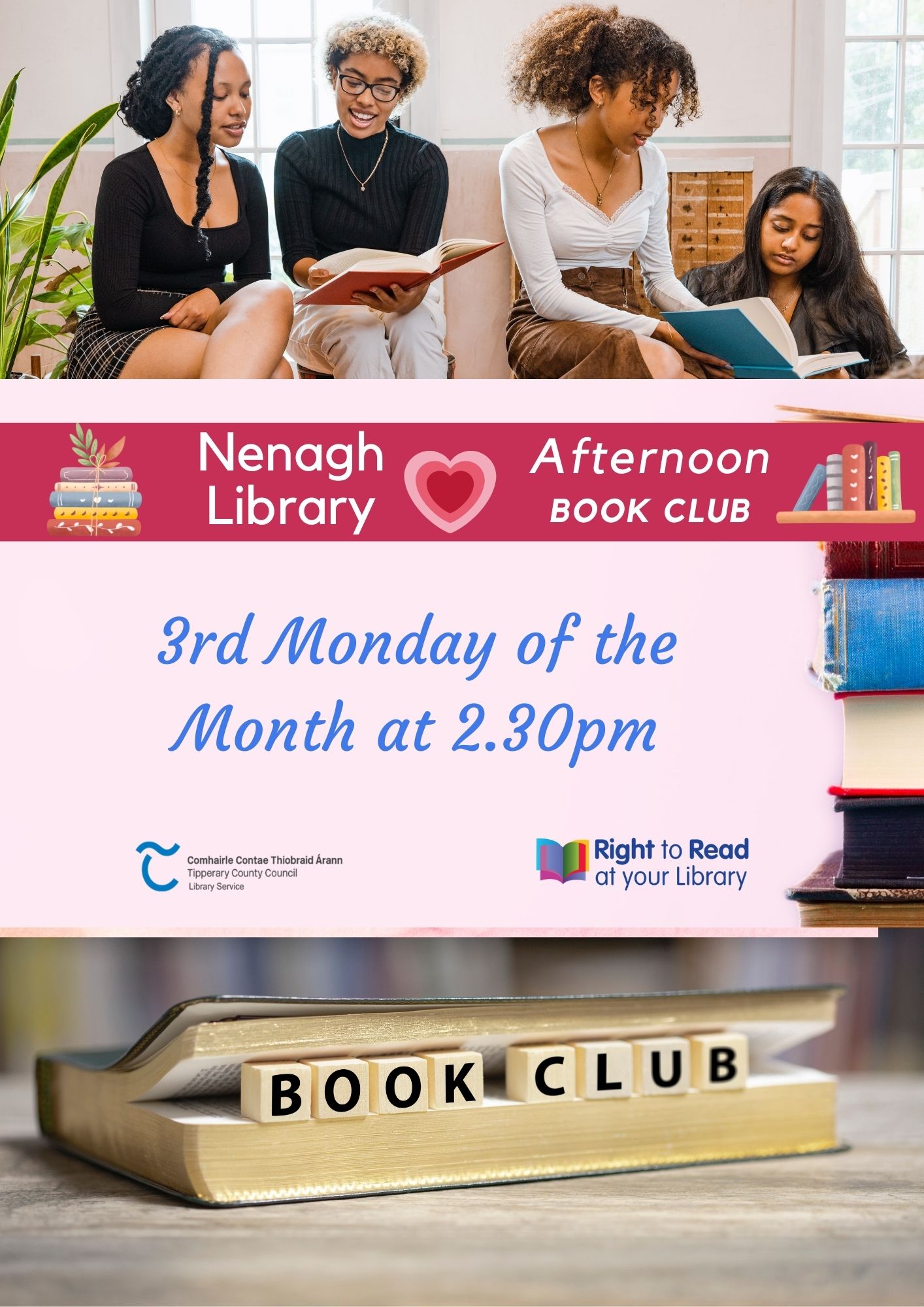 Afternoon Book Club, 3rd Monday of the month at 2.30pm