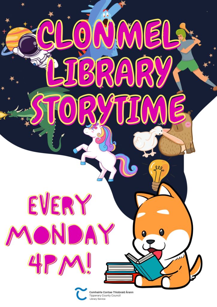 poster for clonmel storytime 2024 every monday 4pm