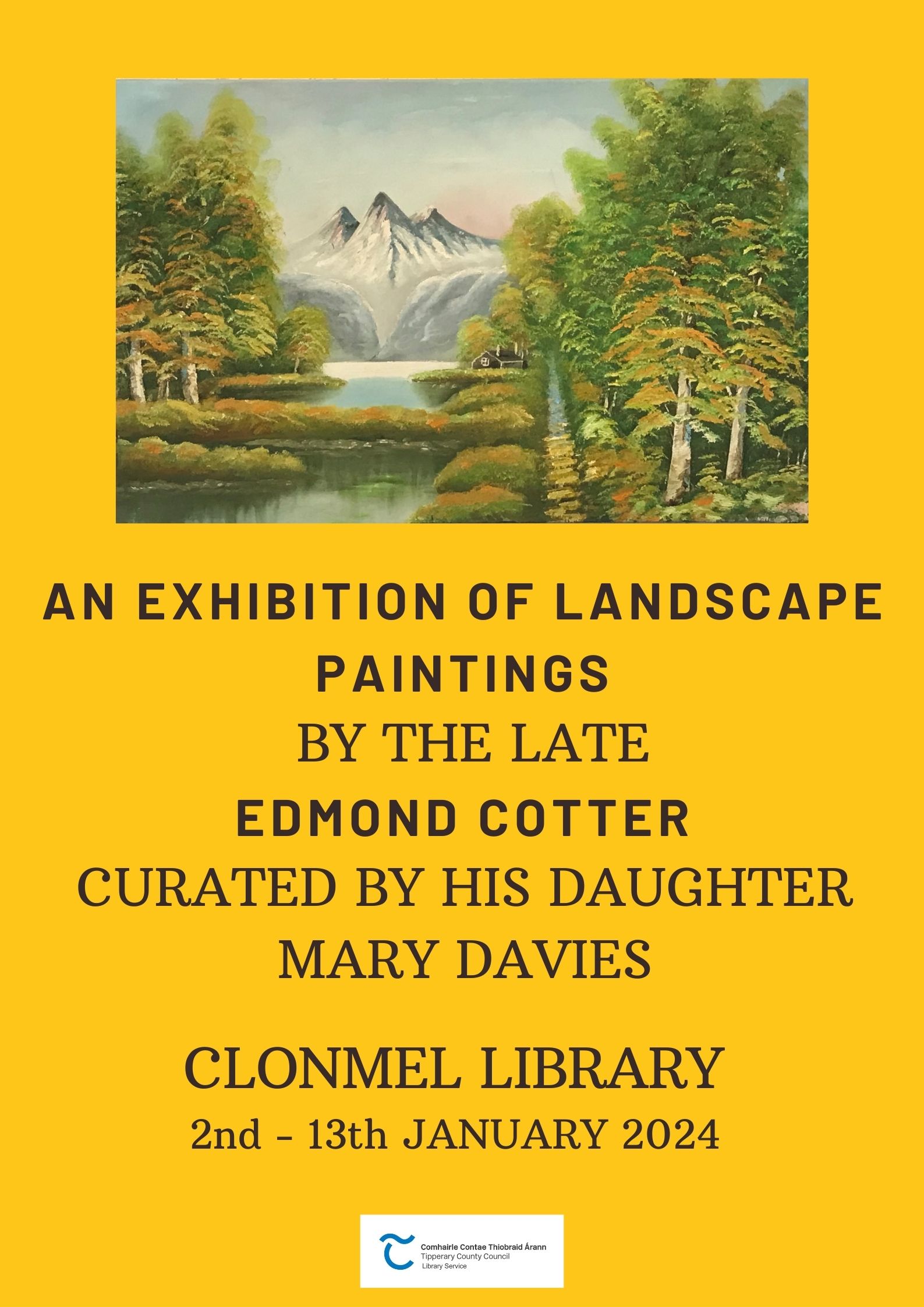 poster for exhibition of paintings by Edmond Cotter in clonmel library