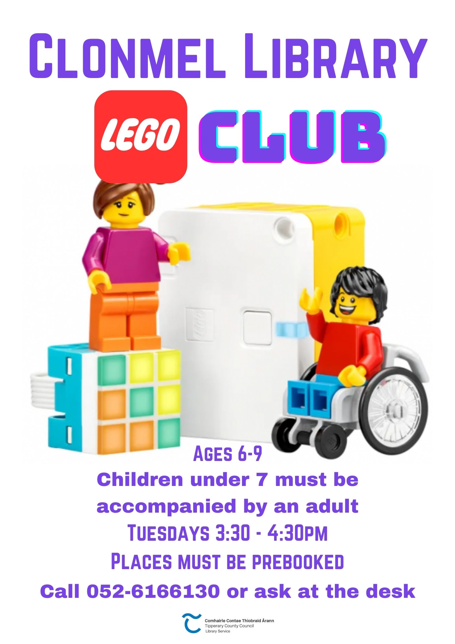poster for lego club clonmel library every tuesday
