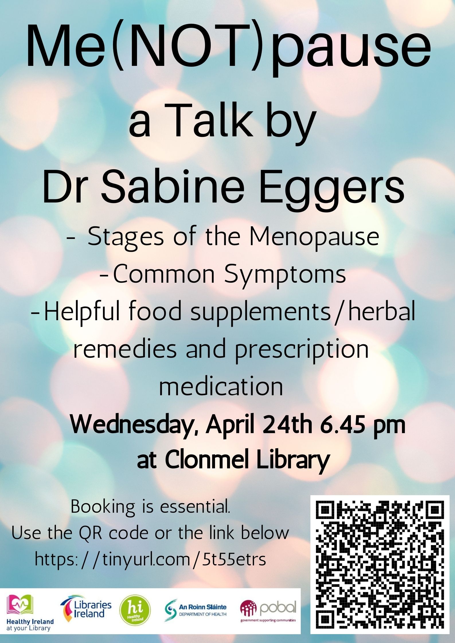poster for menopause talk in clonmel library