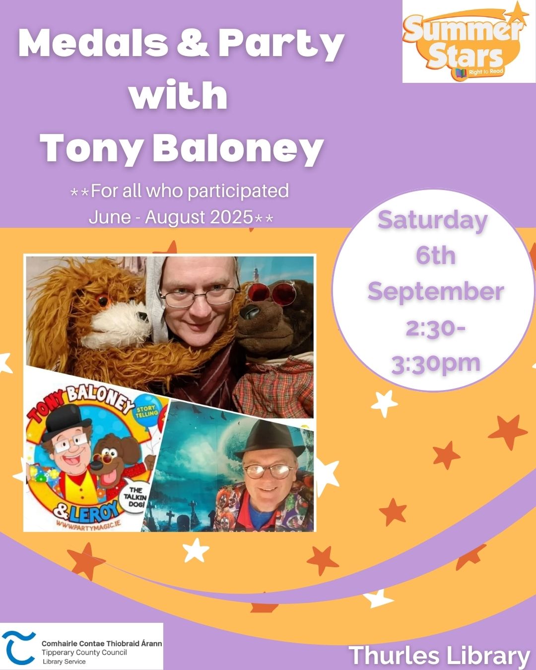 Summer Stars Medal Party Thurles Library. Saturday 6th September @2:30pm. For all who participated June - August 2025