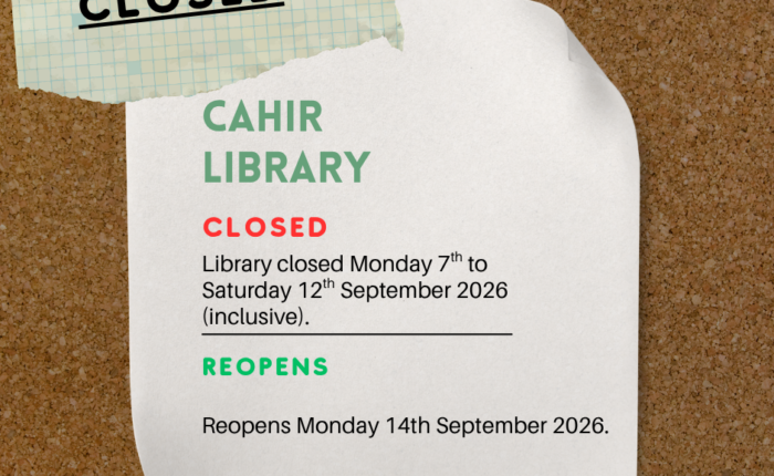 Notice of closure dates in September 2026 for Cahir Library
